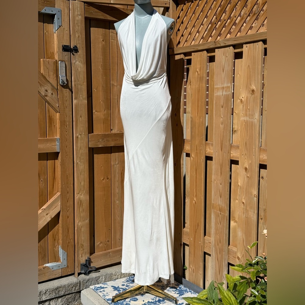 🆕 RAT & BOA 🧿 NWOT Winona White Slinky Cowl Neck Jersey Gown, Sz S - Picture 4 of 17